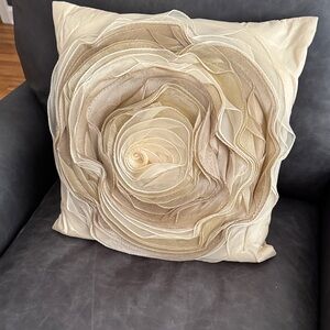Neutral Decorative Cream Rose Applique Throw Pillow - Home Accents 16”x16”